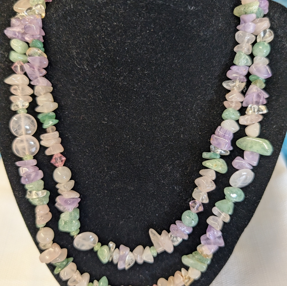 Necklace Natural Stone Pastel Color Wrap Around 38 Inches